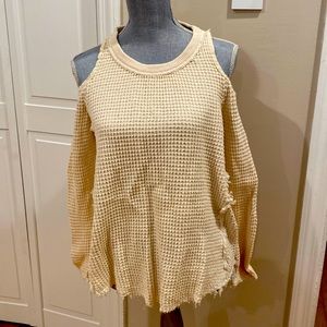 Free People Beige Cotton waffle top XS